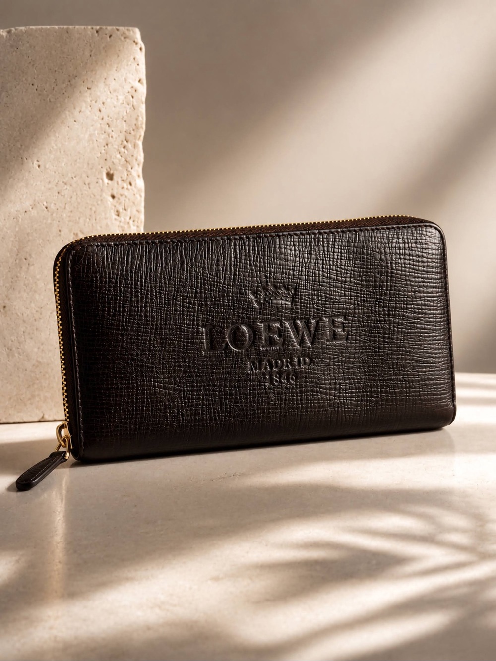 Vintage LOEWE Madrid 1846 Brown Leather Zip Around Wallet